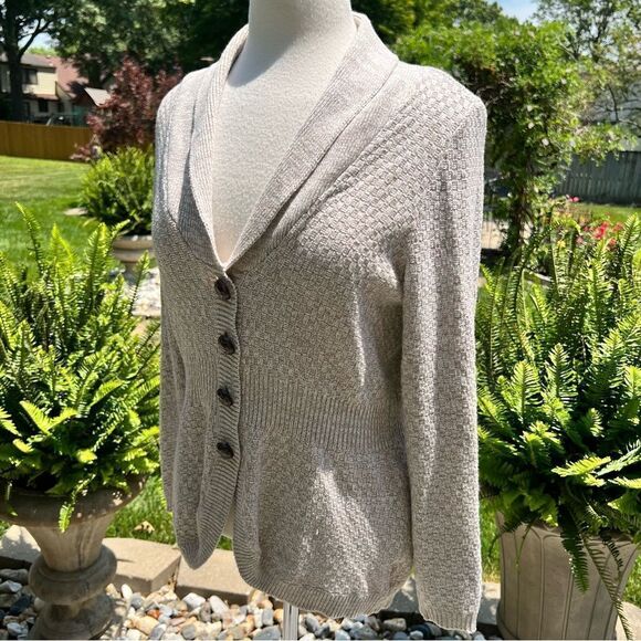 Christopher & Banks Cardigan Sweater Tan and White size Medium - Picture 1 of 8